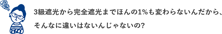 3級遮光から完全遮光までほんの1%も変わらないんだから、そんなに違いはないんじゃないの?