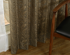 ブラウン 本格的なジャガード織で表現された裏地付き2級遮光カーテン