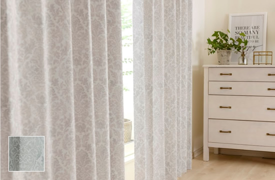 ダマスク柄プリントの完全遮光カーテン