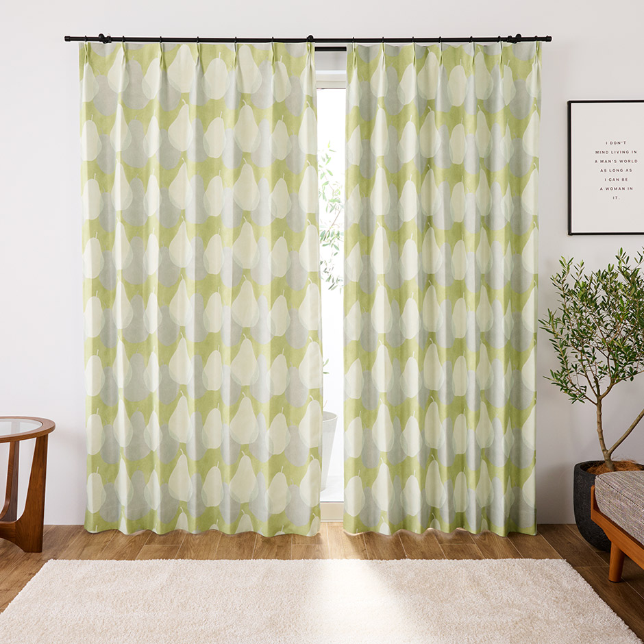 北欧テイストの優しいリーフ柄が完全遮光カーテン　D-1161