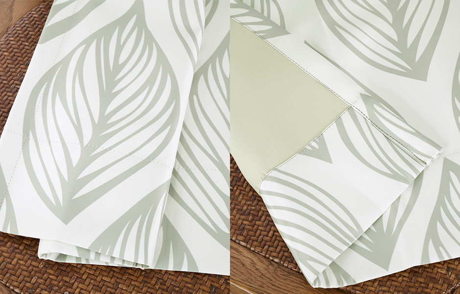 北欧テイストの優しいリーフ柄がおしゃれな完全遮光カーテン　D-1162