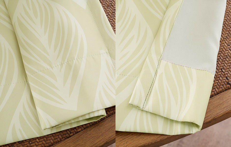 北欧テイストの優しいリーフ柄がおしゃれな完全遮光カーテン　D-1162