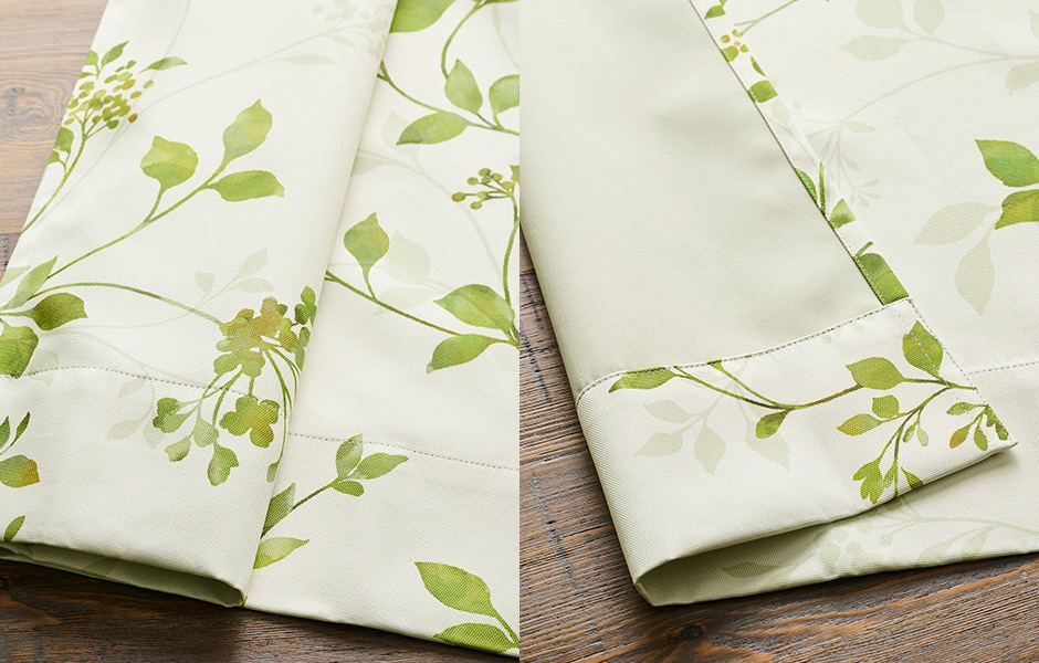 やさしい水彩リーフ柄がおしゃれな完全遮光カーテン　D-1163