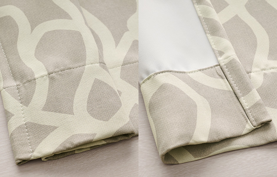 幾何学模様のようなモンステラ柄がモダンな1・2遮光カーテン　D-1168