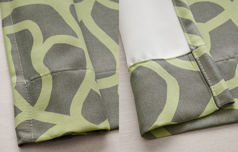 幾何学模様のようなモンステラ柄がモダンな1・2遮光カーテン　D-1168