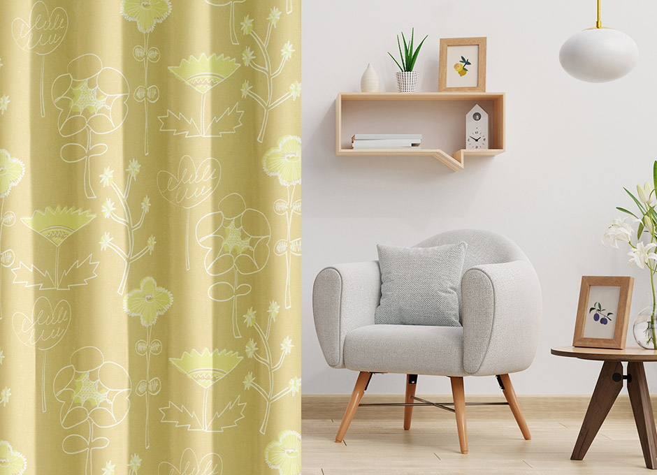 北欧インテリアに！手書き風の花柄がおしゃれな1・2遮光カーテン　D-1169