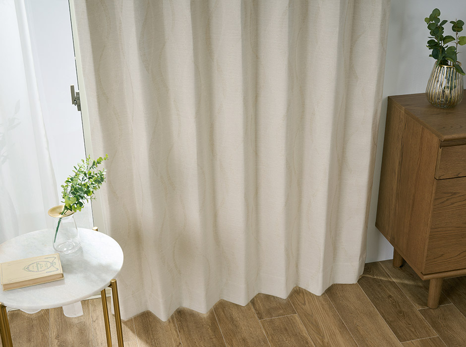 モダンなウェーブ柄 上品なジャガード織の1級遮光カーテン X2402