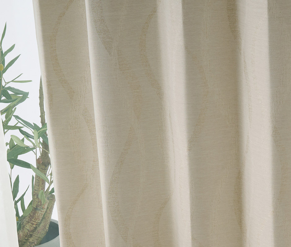 モダンなウェーブ柄 上品なジャガード織の1級遮光カーテン X2402