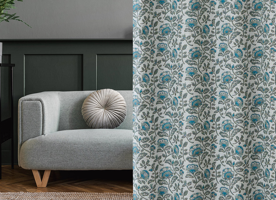 ヨーロッパ風のエレガントな花柄が目を引く1級遮光カーテン　ルトレ（D-1195)