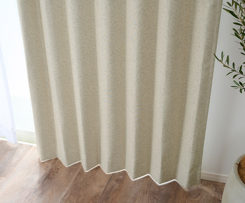 北欧モダンな小鳥と花柄の1級遮光カーテン ラッシュ（D-1195)