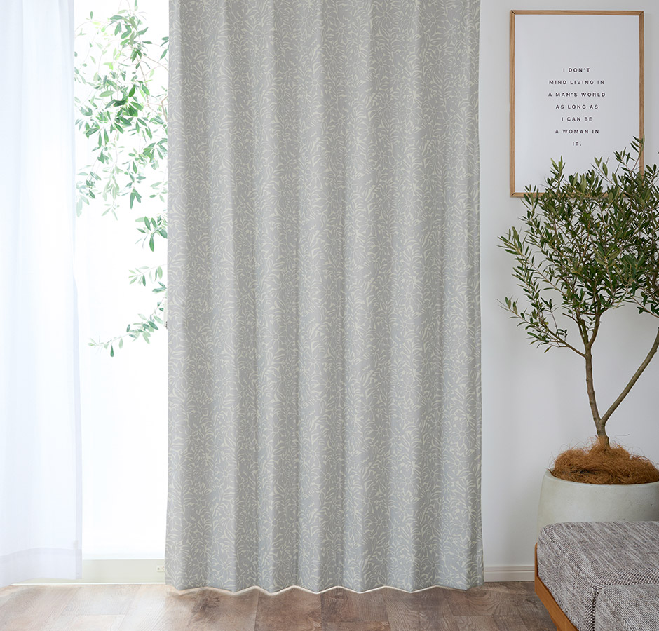 北欧モダンな小鳥と花柄の1級遮光カーテン ラッシュ（D-1195)