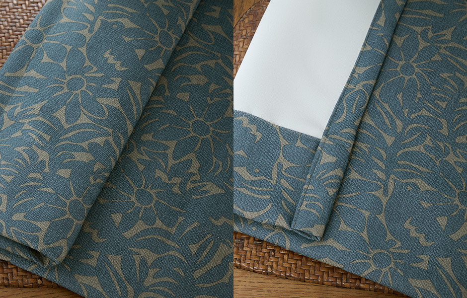 北欧モダンな小鳥と花柄の1級遮光カーテン ラッシュ（D-1195)