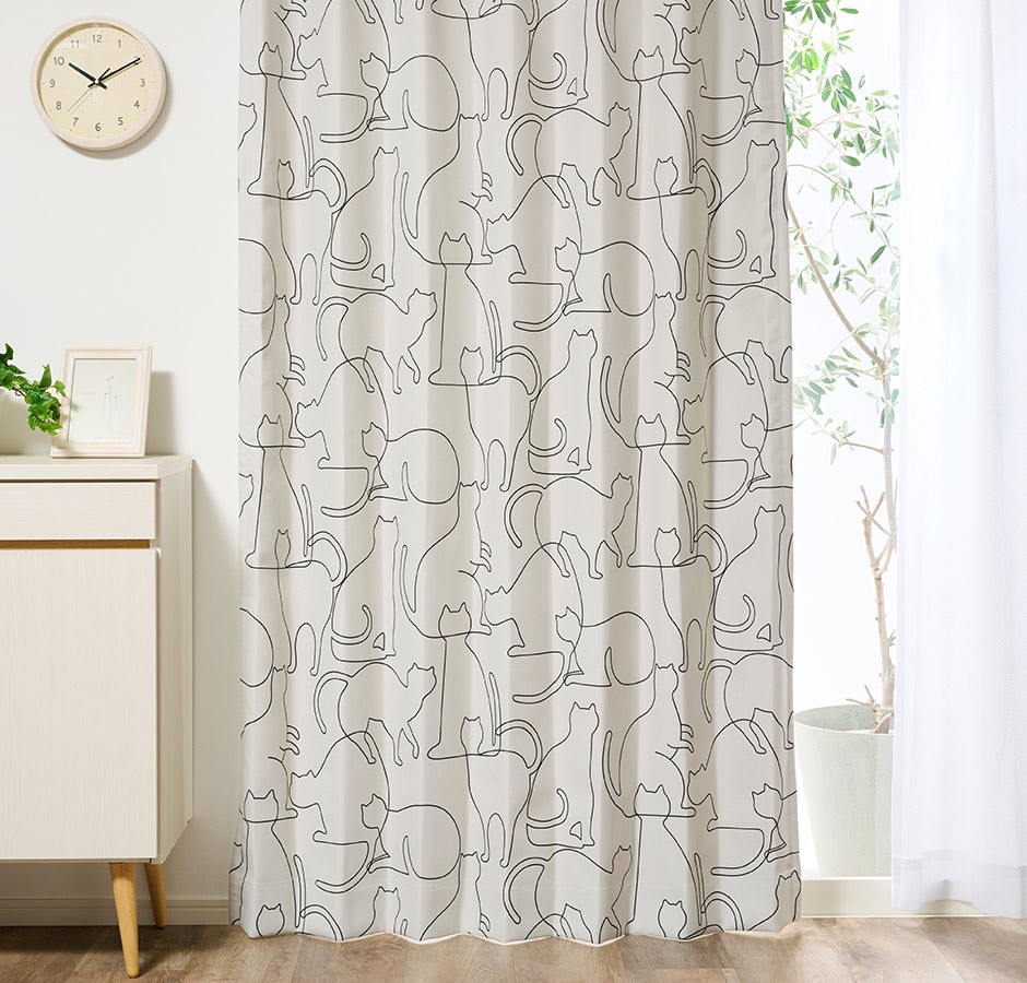 ネコ好きにはたまらない！おしゃれな1級遮光カーテン ニャーン（D-1195)