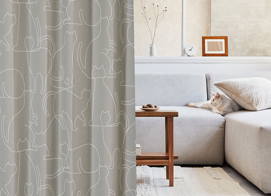 ネコ好きにはたまらない！おしゃれな1級遮光カーテン ニャーン（D-1195)