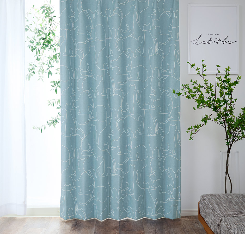 ネコ好きにはたまらない！おしゃれな1級遮光カーテン ニャーン（D-1195)