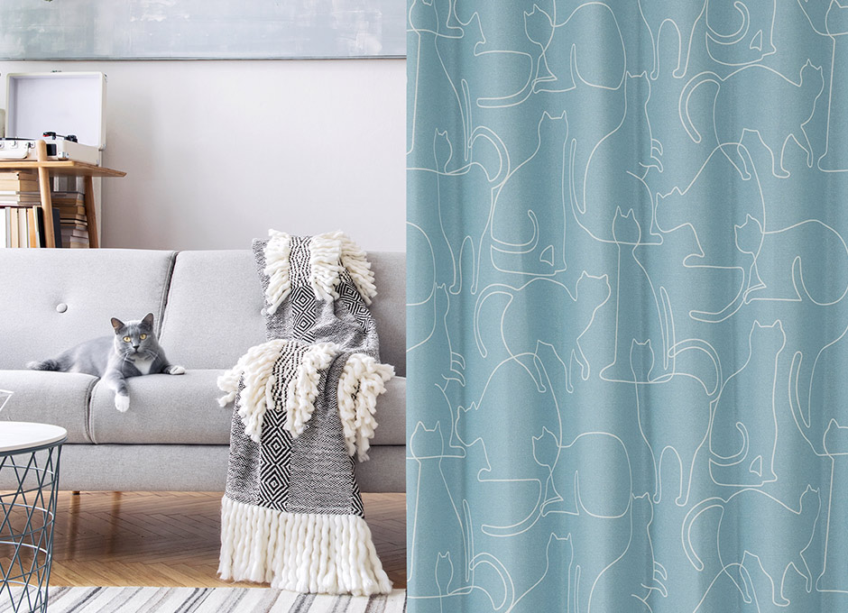 ネコ好きにはたまらない！おしゃれな1級遮光カーテン ニャーン（D-1195)