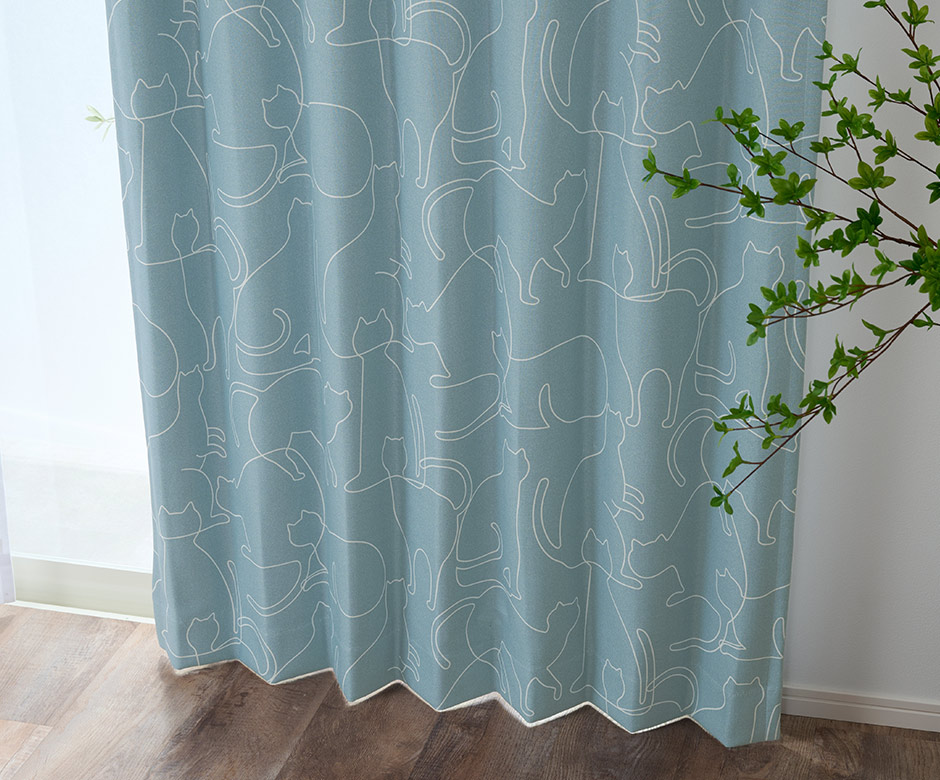 ネコ好きにはたまらない！おしゃれな1級遮光カーテン ニャーン（D-1195)
