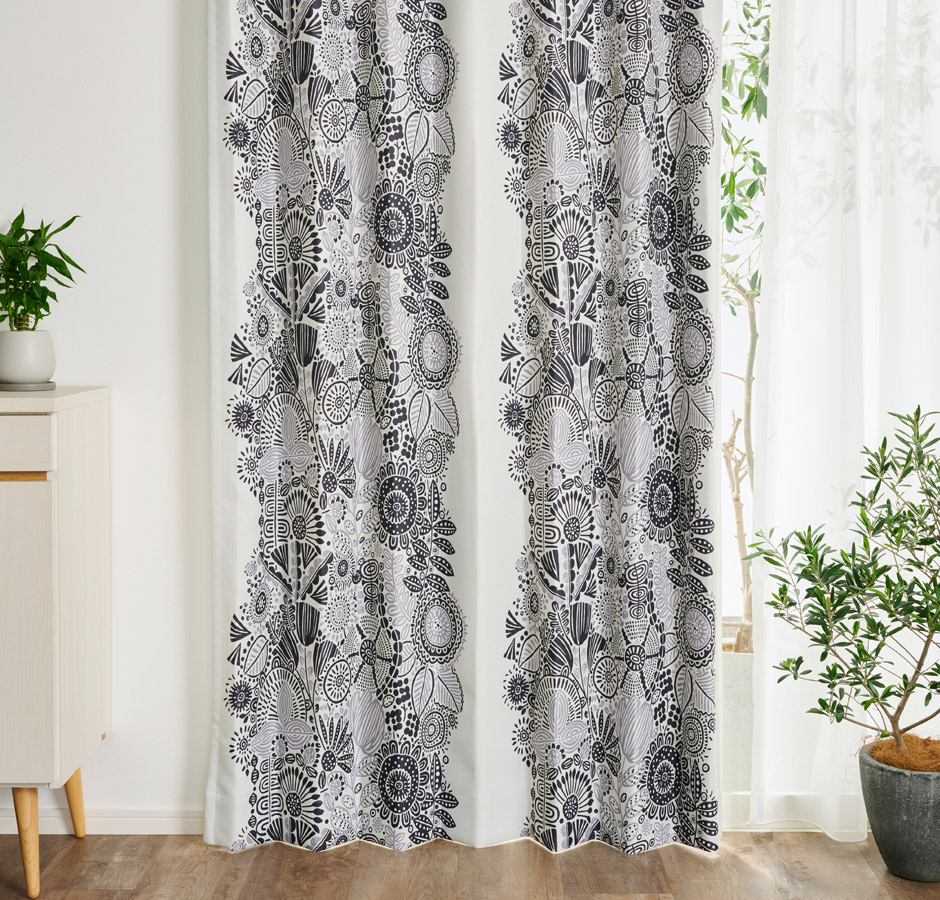 【1級遮光カーテン】北欧モダンな花柄プリント カルナ（D-1195) 