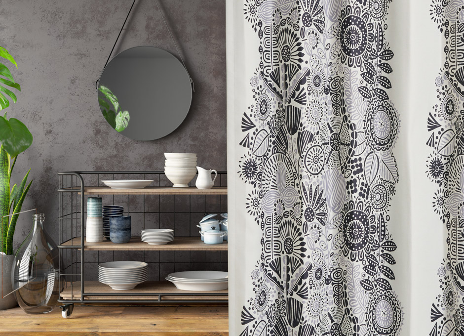 【1級遮光カーテン】北欧モダンな花柄プリント カルナ（D-1195) 