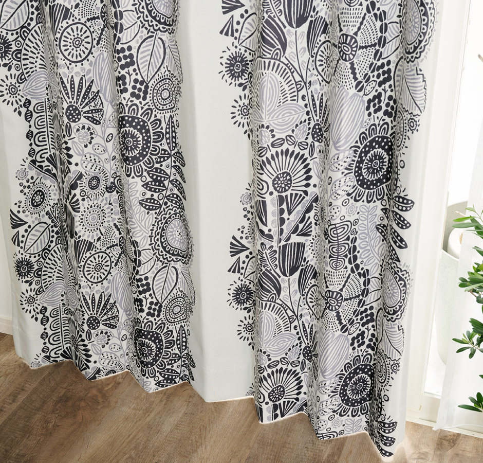 【1級遮光カーテン】北欧モダンな花柄プリント カルナ（D-1195) 