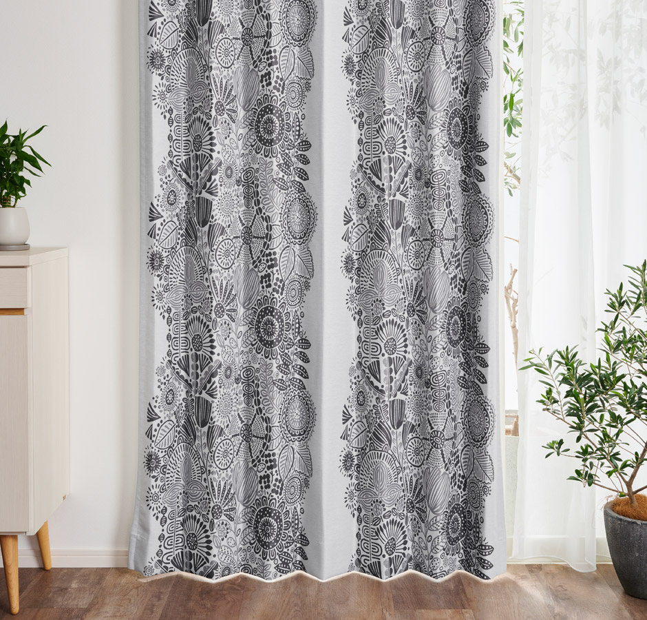 【1級遮光カーテン】北欧モダンな花柄プリント カルナ（D-1195) 