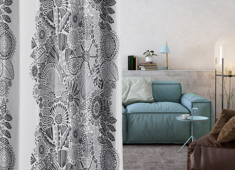 【1級遮光カーテン】北欧モダンな花柄プリント カルナ（D-1195) 