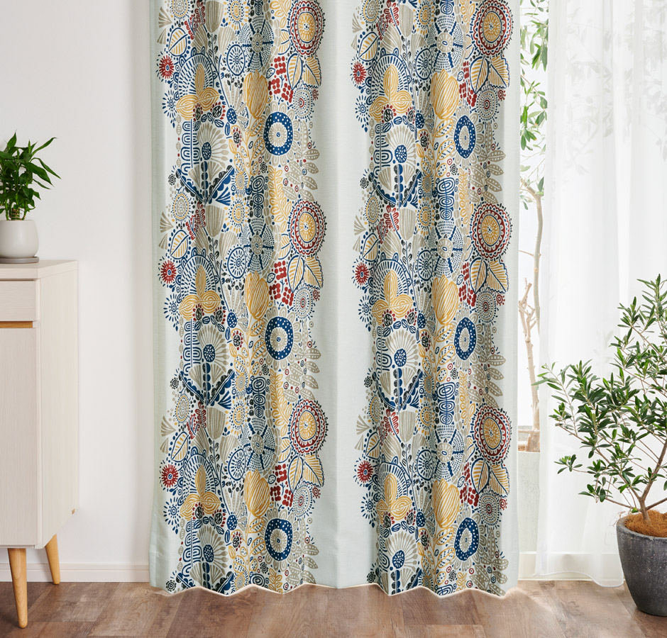 【1級遮光カーテン】北欧モダンな花柄プリント カルナ（D-1195) 