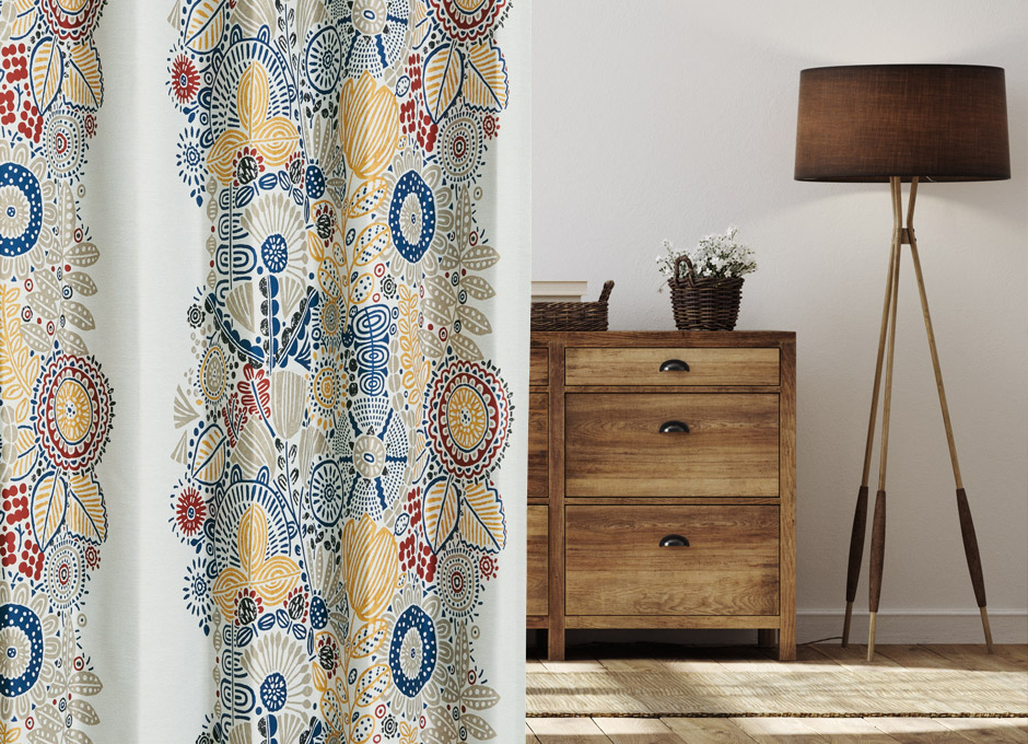 【1級遮光カーテン】北欧モダンな花柄プリント カルナ（D-1195) 