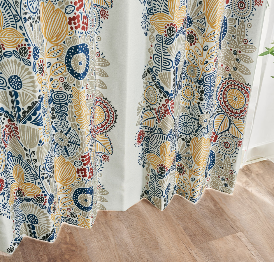 【1級遮光カーテン】北欧モダンな花柄プリント カルナ（D-1195) 