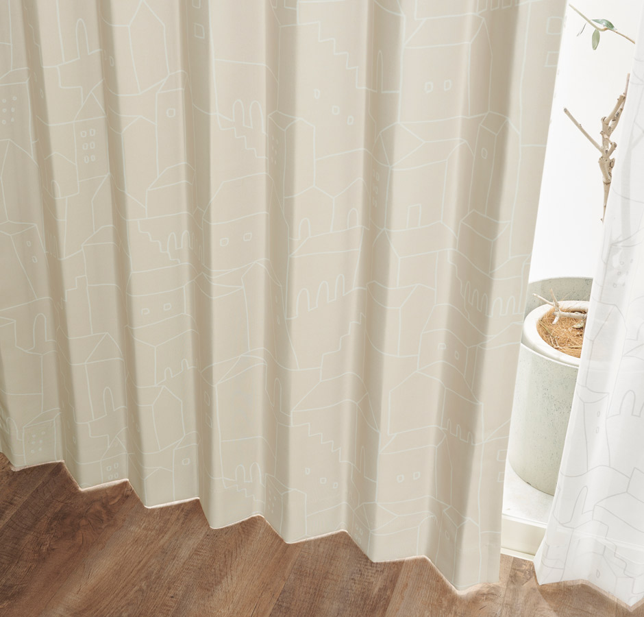 【1級遮光カーテン】北欧テイストの街のデザインがおしゃれ マチ（D-1195) 