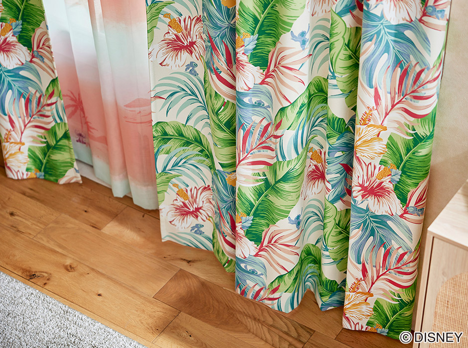 ディズニーカーテン　2級遮光カーテン　アロハボタニカ〔リロ＆スティッチ〕（D-1196)