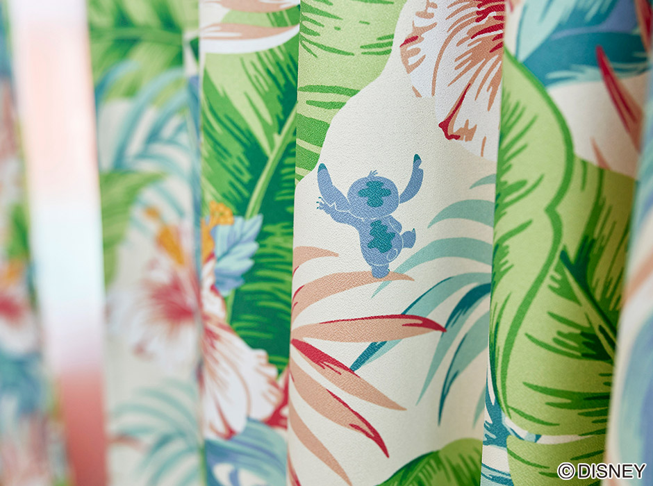 ディズニーカーテン　2級遮光カーテン　アロハボタニカ〔リロ＆スティッチ〕（D-1196)