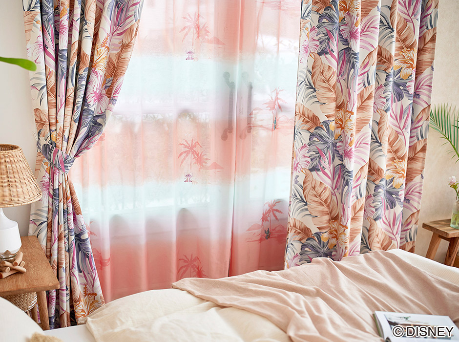 ディズニーカーテン　2級遮光カーテン　アロハボタニカ〔リロ＆スティッチ〕（D-1196)