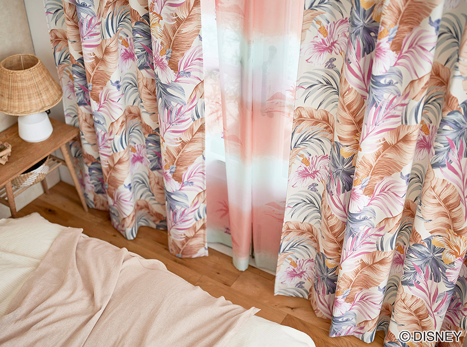 ディズニーカーテン　2級遮光カーテン　アロハボタニカ〔リロ＆スティッチ〕（D-1196)