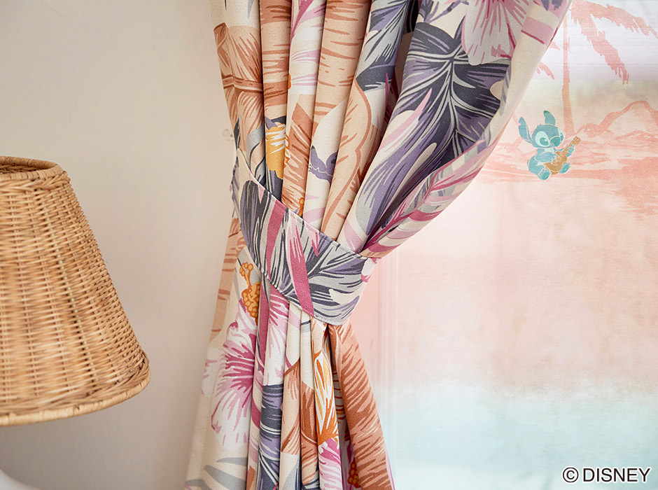 ディズニーカーテン　2級遮光カーテン　アロハボタニカ〔リロ＆スティッチ〕（D-1196)