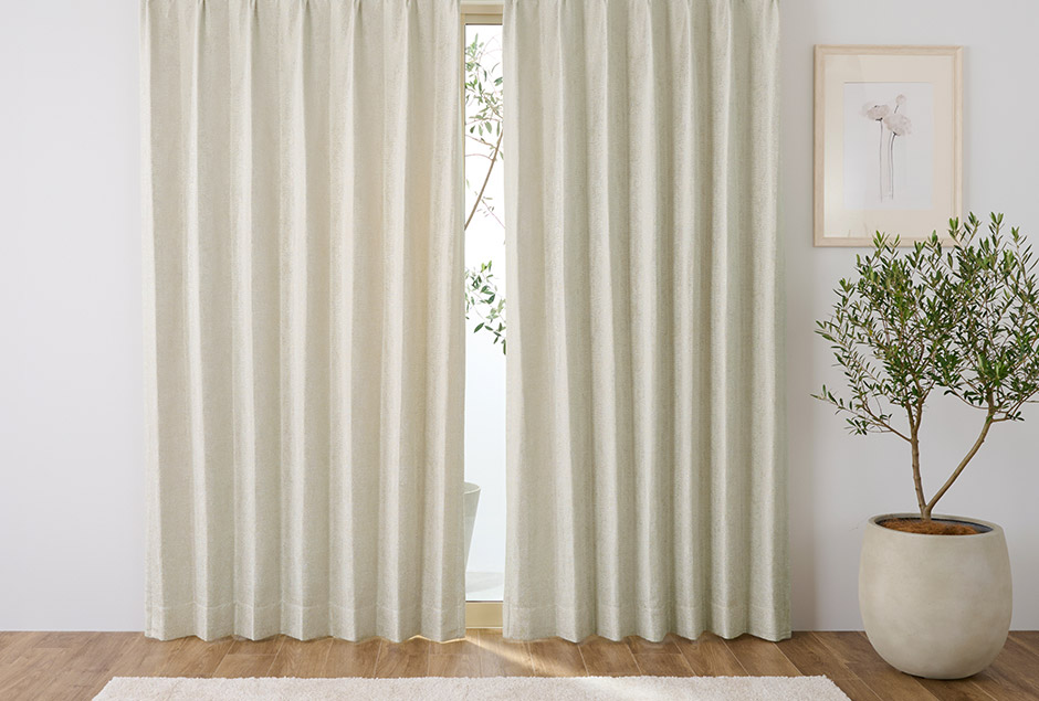 ツイード調の生地とやさしいカラーが魅力の裏地付き2・3級遮光カーテン 1610（D-1197）