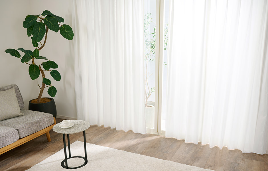 節電対策に！高い遮熱効果と外から見えにくいおしゃれなシームレスレースカーテン L-1217