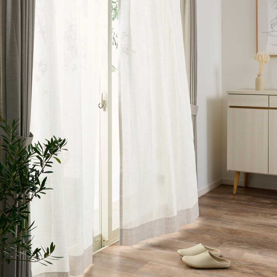 リネンのような風合いの防炎カラーレースカーテン　L-1228