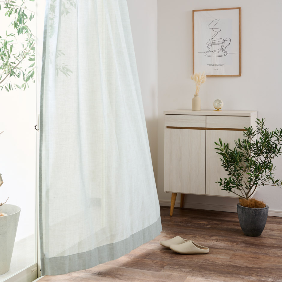 リネンのような風合いの防炎カラーレースカーテン　L-1228