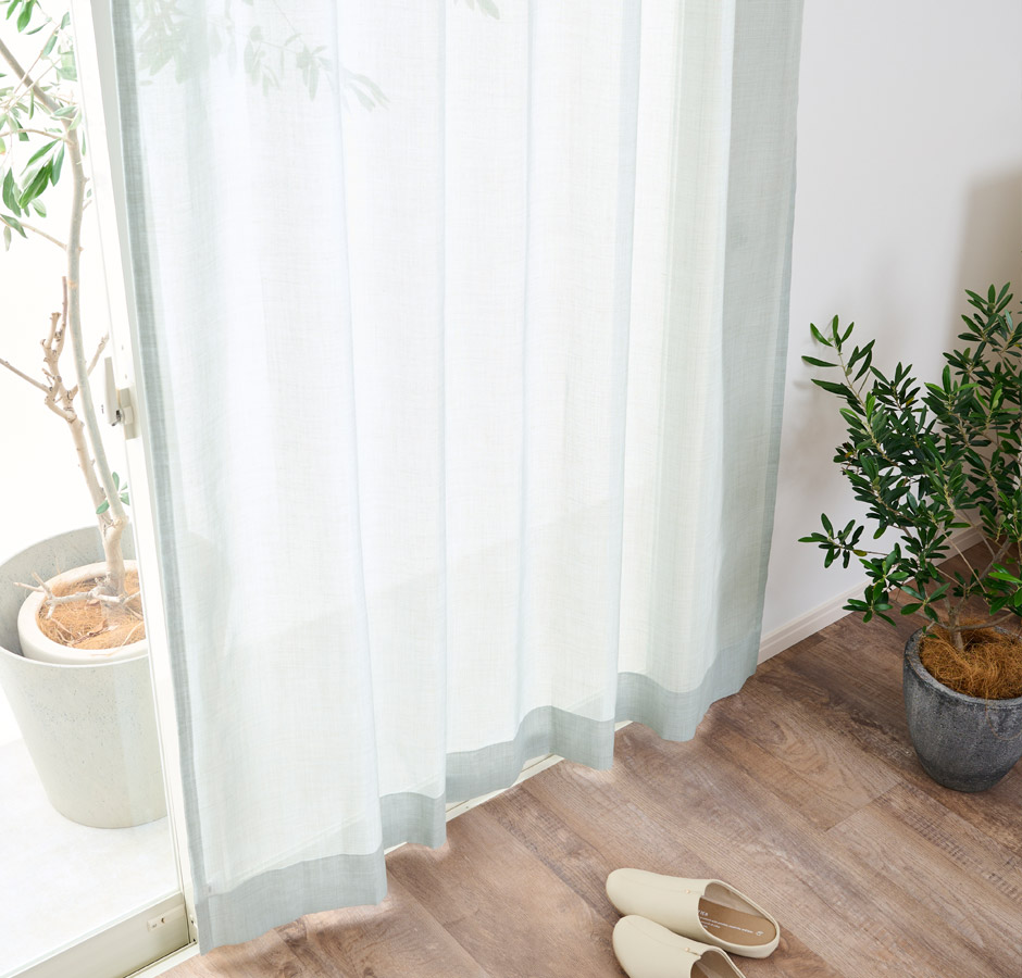 リネンのような風合いの防炎カラーレースカーテン　L-1228