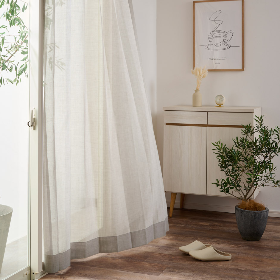 リネンのような風合いの防炎カラーレースカーテン　L-1228