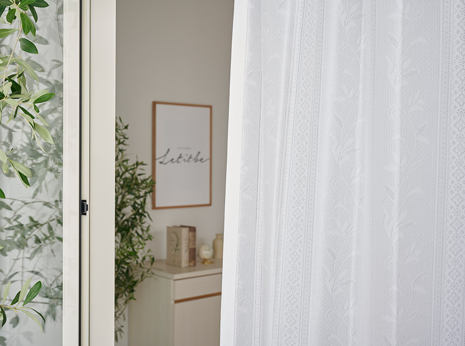 帝人「涼しや(R)」を使用！ナチュラルな遮熱・遮像・UVカットレースカーテン L-1258