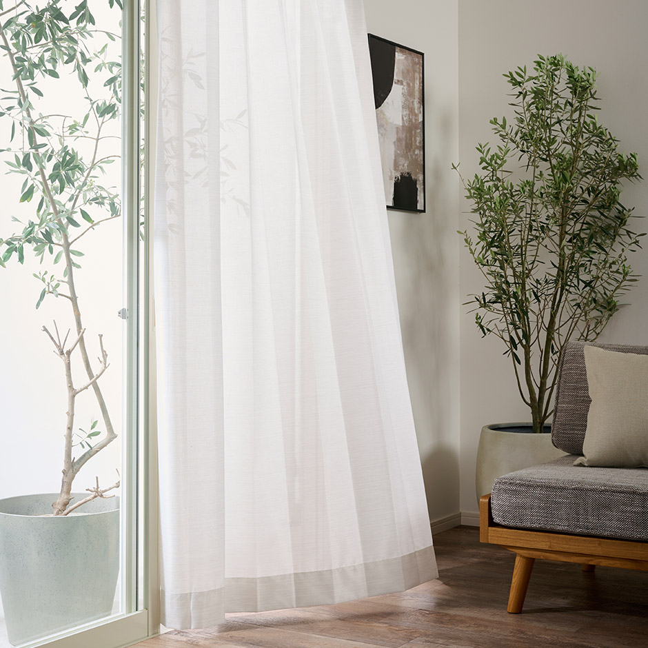 帝人「涼しや(R)」を使用！かすれ調デザインの遮熱・遮像レースカーテン　L-1255