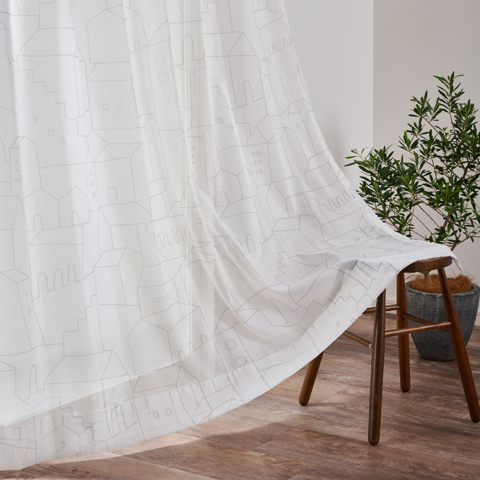 おしゃれな街並みをプリントした遮熱・UVカットレース マチシルエット