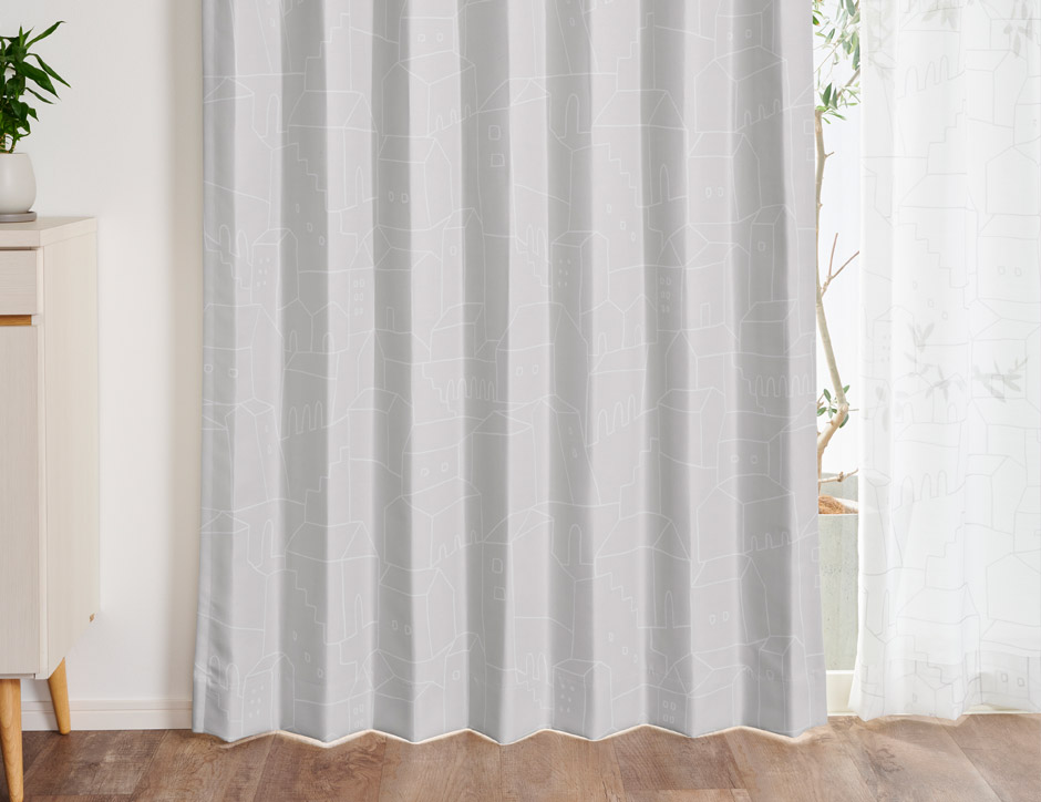 おしゃれな街並みをプリントした遮熱・UVカットレース マチシルエット