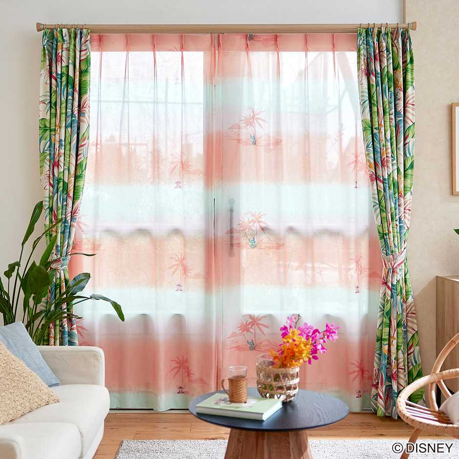 ディズニーレースカーテン　サンセットボイル〔リロ＆スティッチ〕（L-1296)