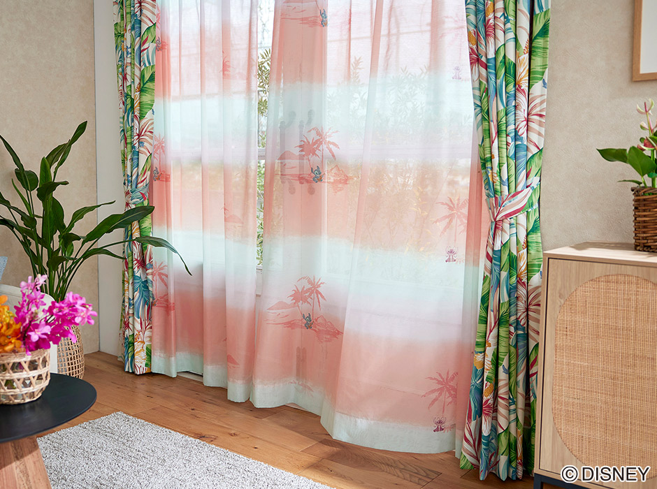 ディズニーレースカーテン　サンセットボイル〔リロ＆スティッチ〕（L-1296)