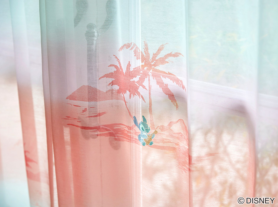 ディズニーレースカーテン　サンセットボイル〔リロ＆スティッチ〕（L-1296)