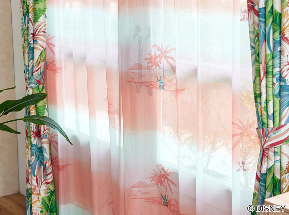 ディズニーレースカーテン　サンセットボイル〔リロ＆スティッチ〕（L-1296)