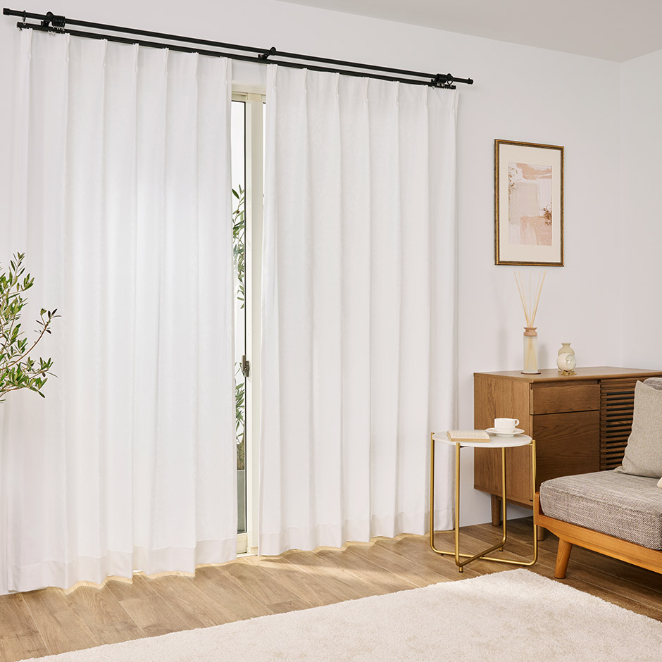 高い遮熱効果で節電対策！外から見えにくいおしゃれなシームレスレースカーテン　L-1217